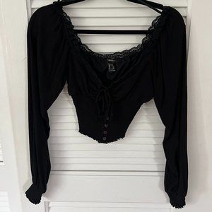 Black Long Sleeve Crop Top